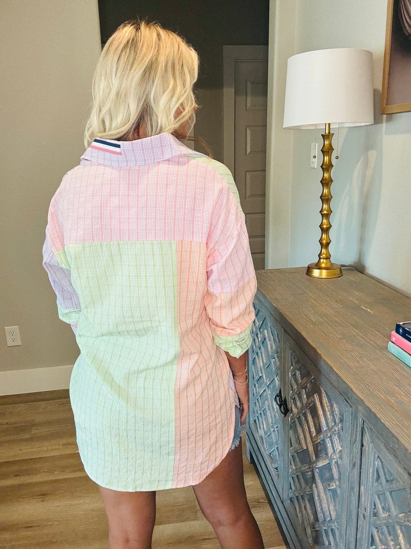 Colorful Colorblock Button Up Top