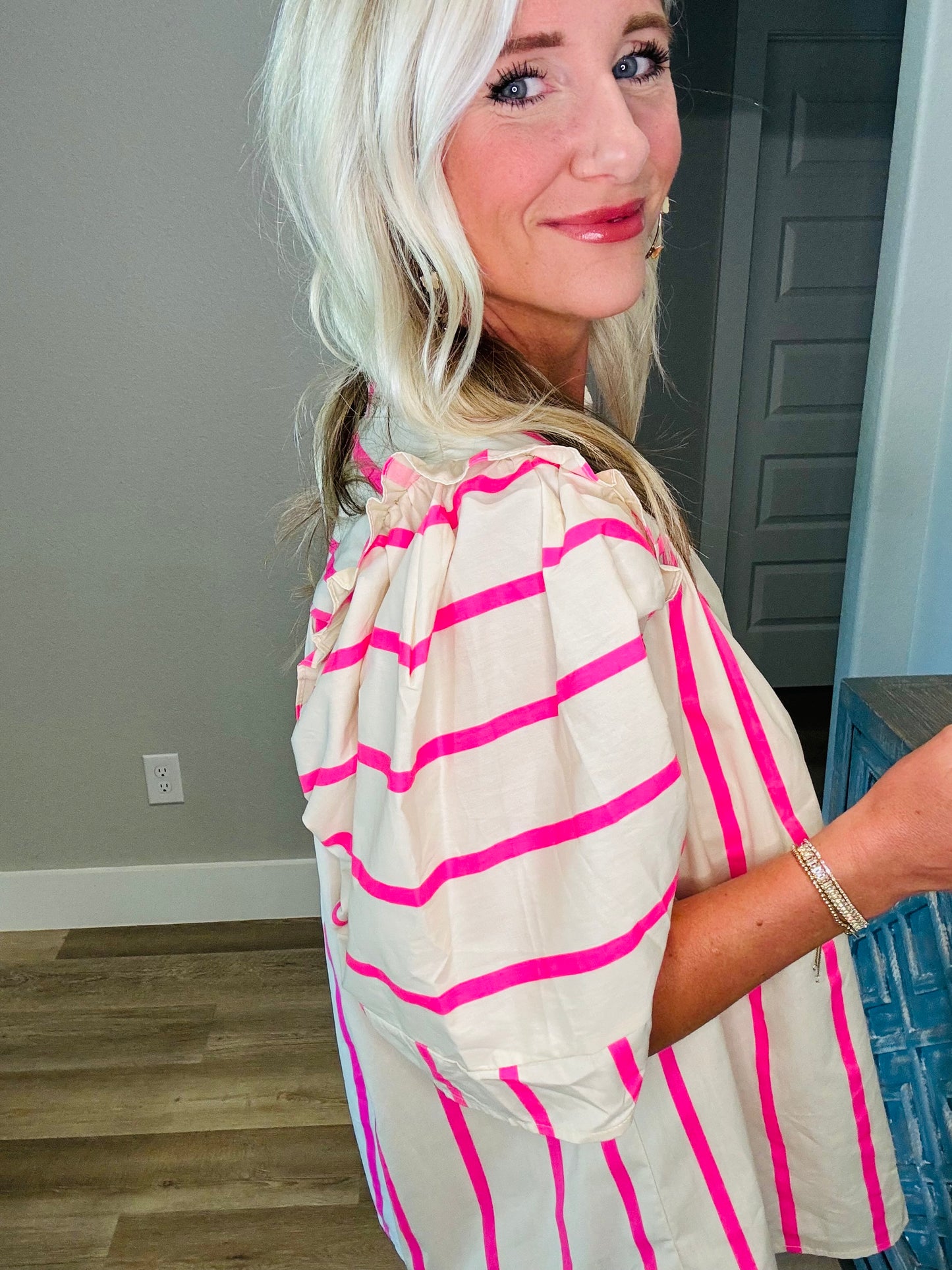 Hot Pink/Cream Ruffle Top