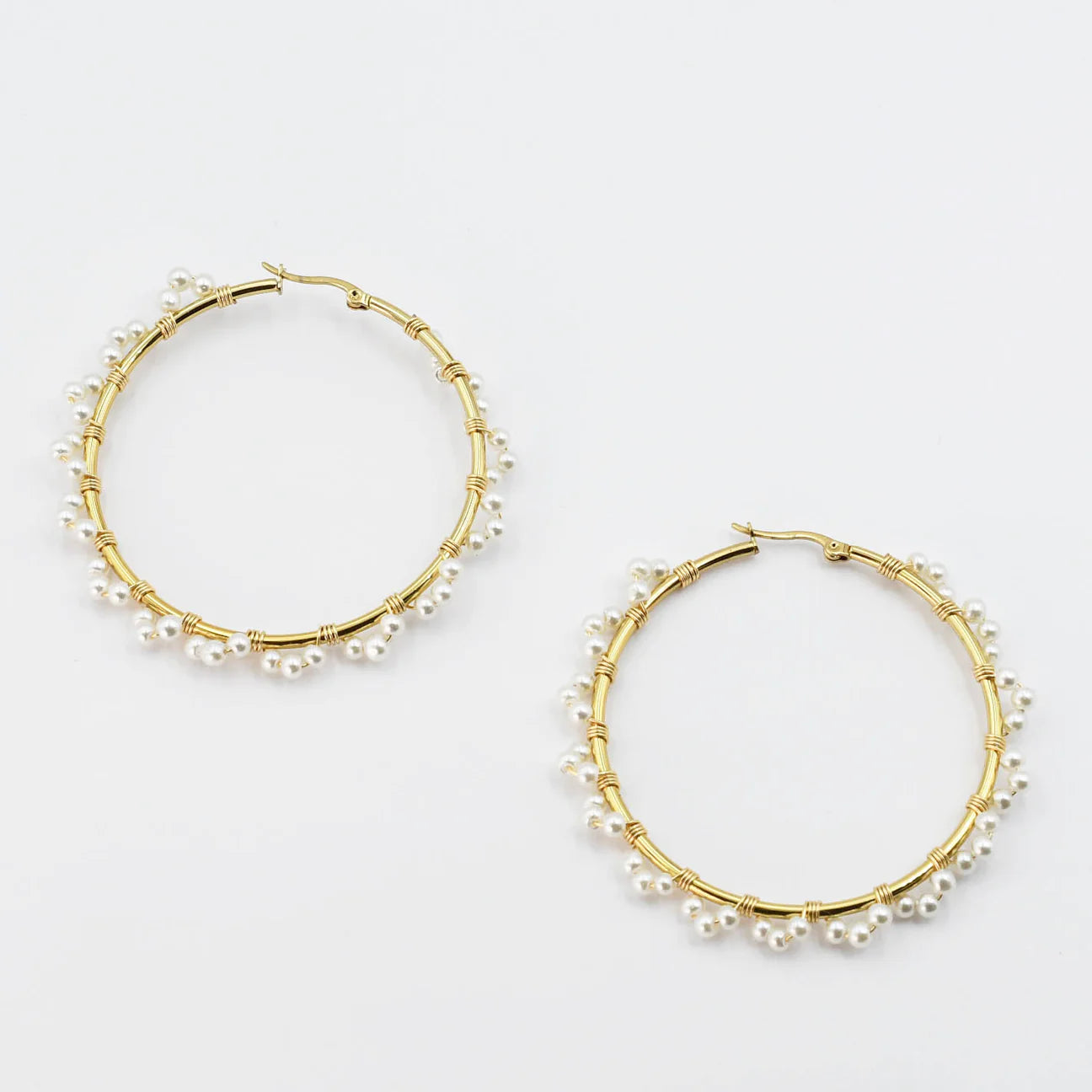 Large Pearl Gold Hoop