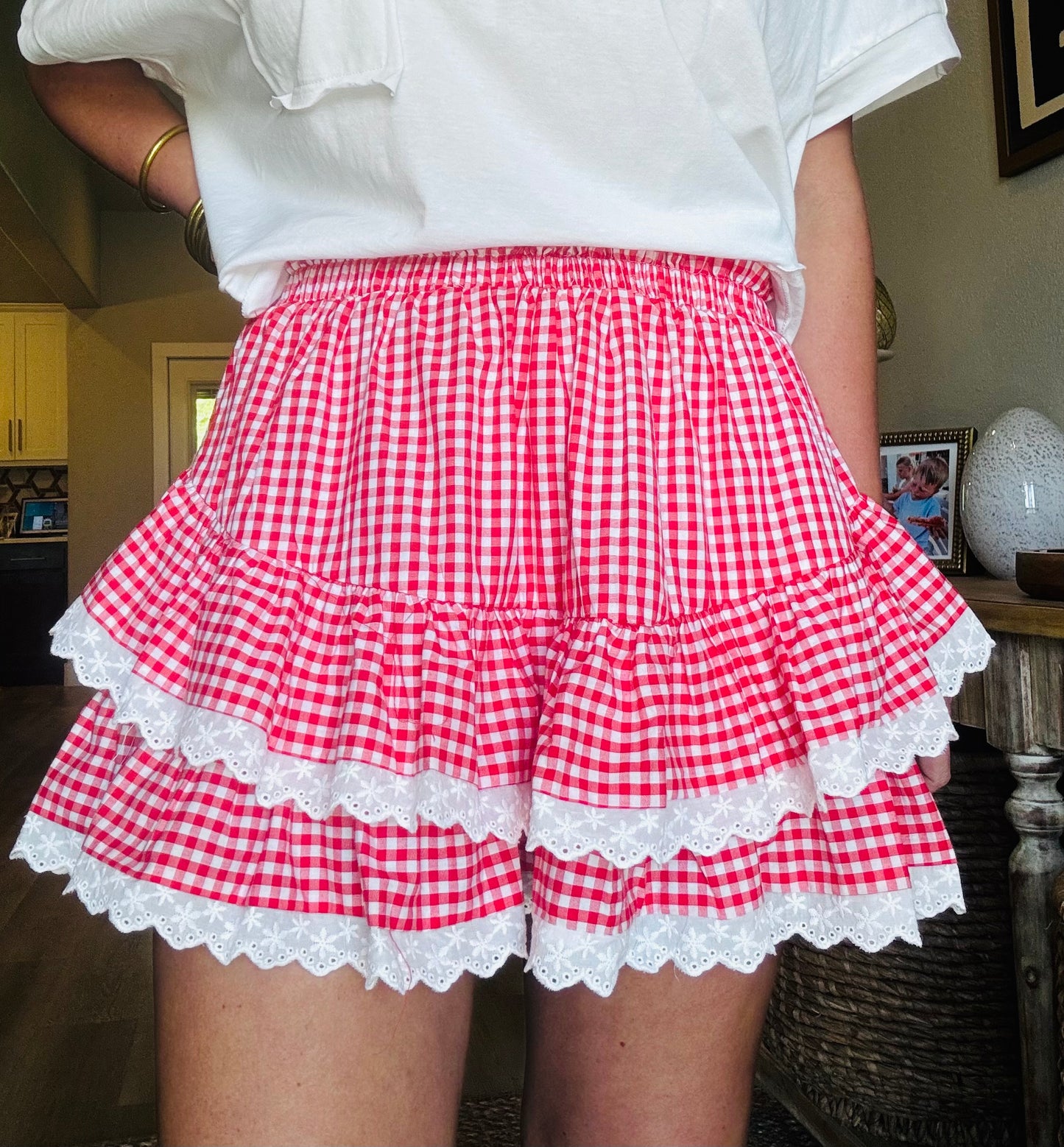 Red Gingham Ruffle Skort
