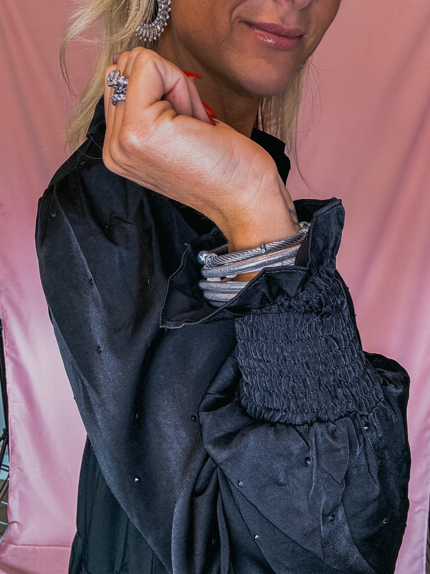 Rhinestone Button Up Dress- Black