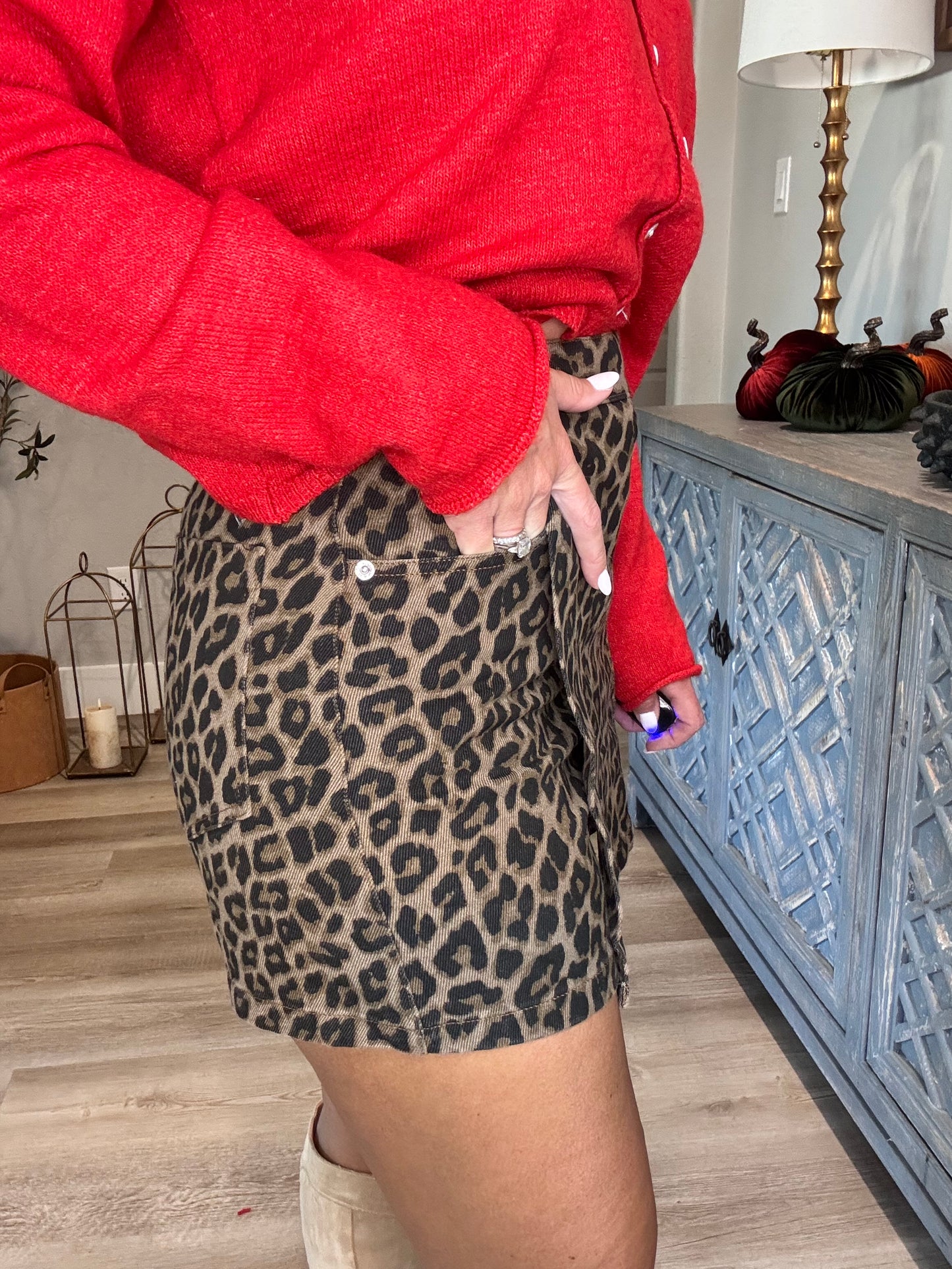 Denim Cheetah Wrap Skort