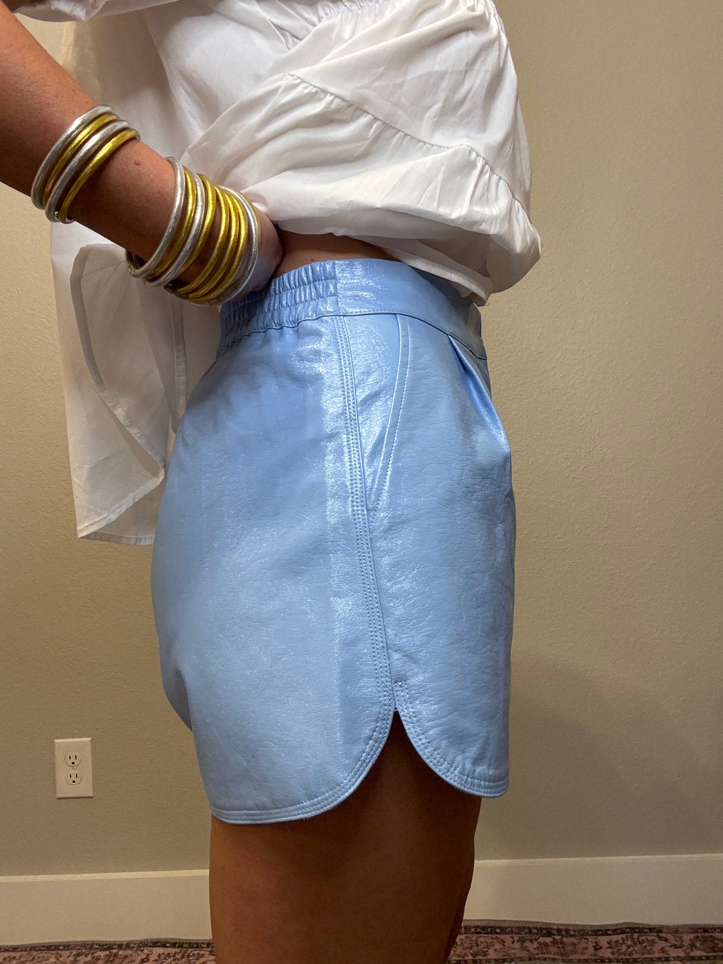 Light Blue Faux Leather Shorts
