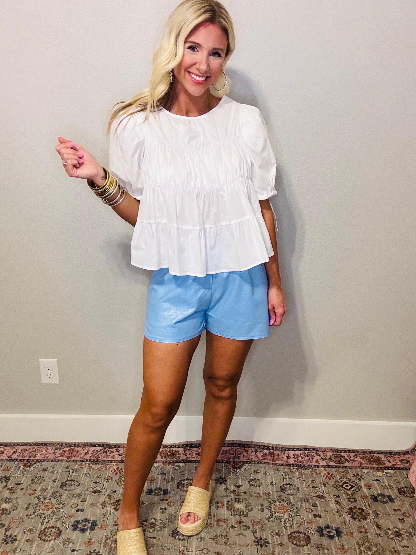 Light Blue Faux Leather Shorts