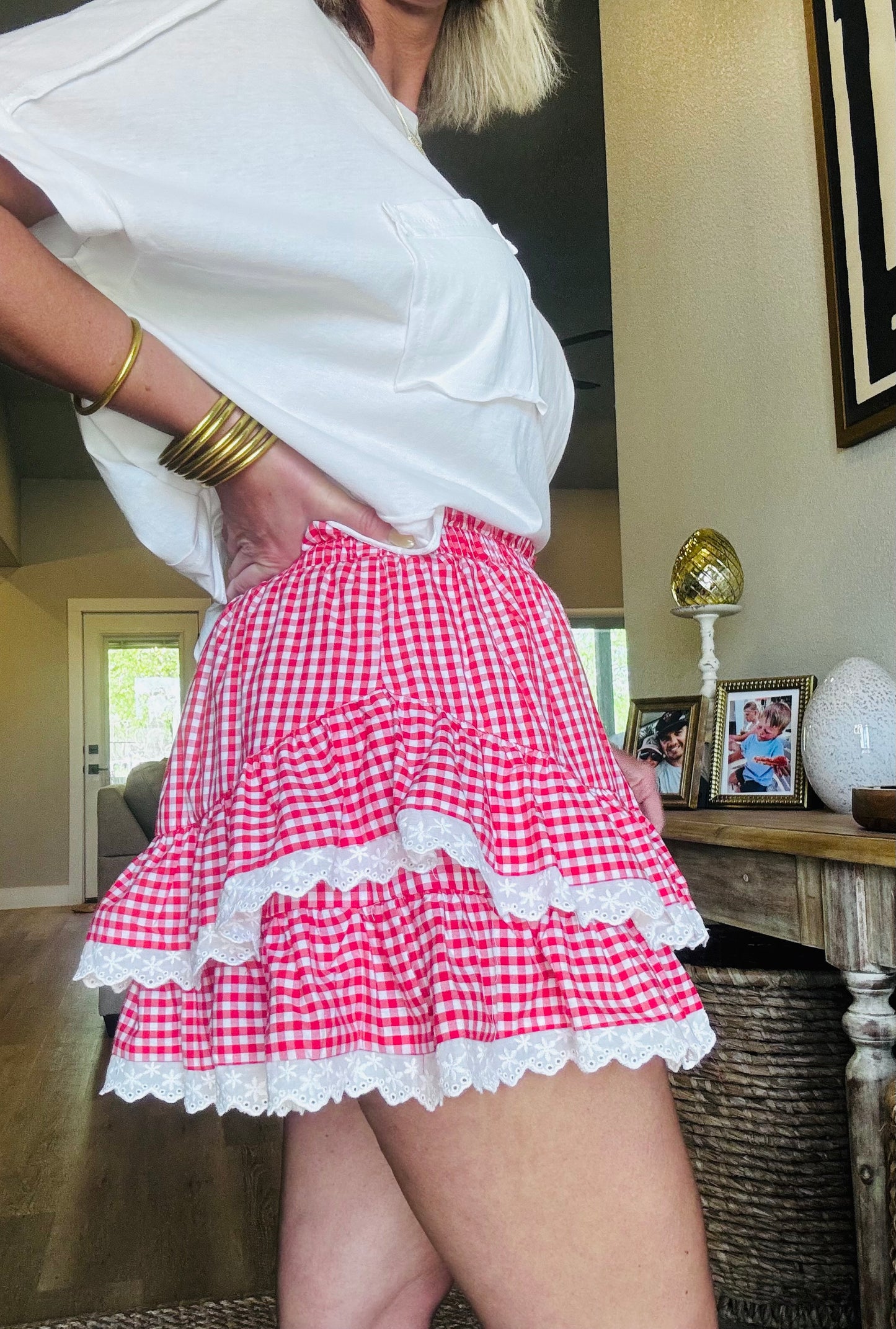 Red Gingham Ruffle Skort