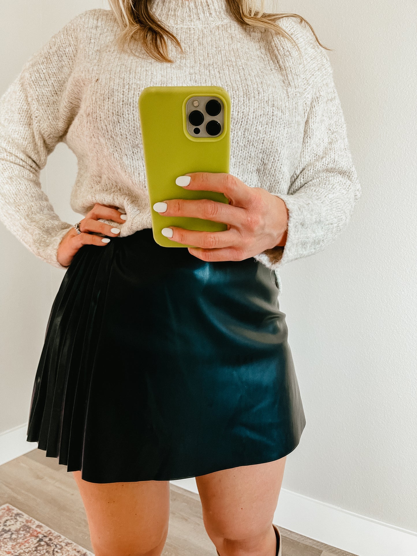 Pleated Faux Leather Skort