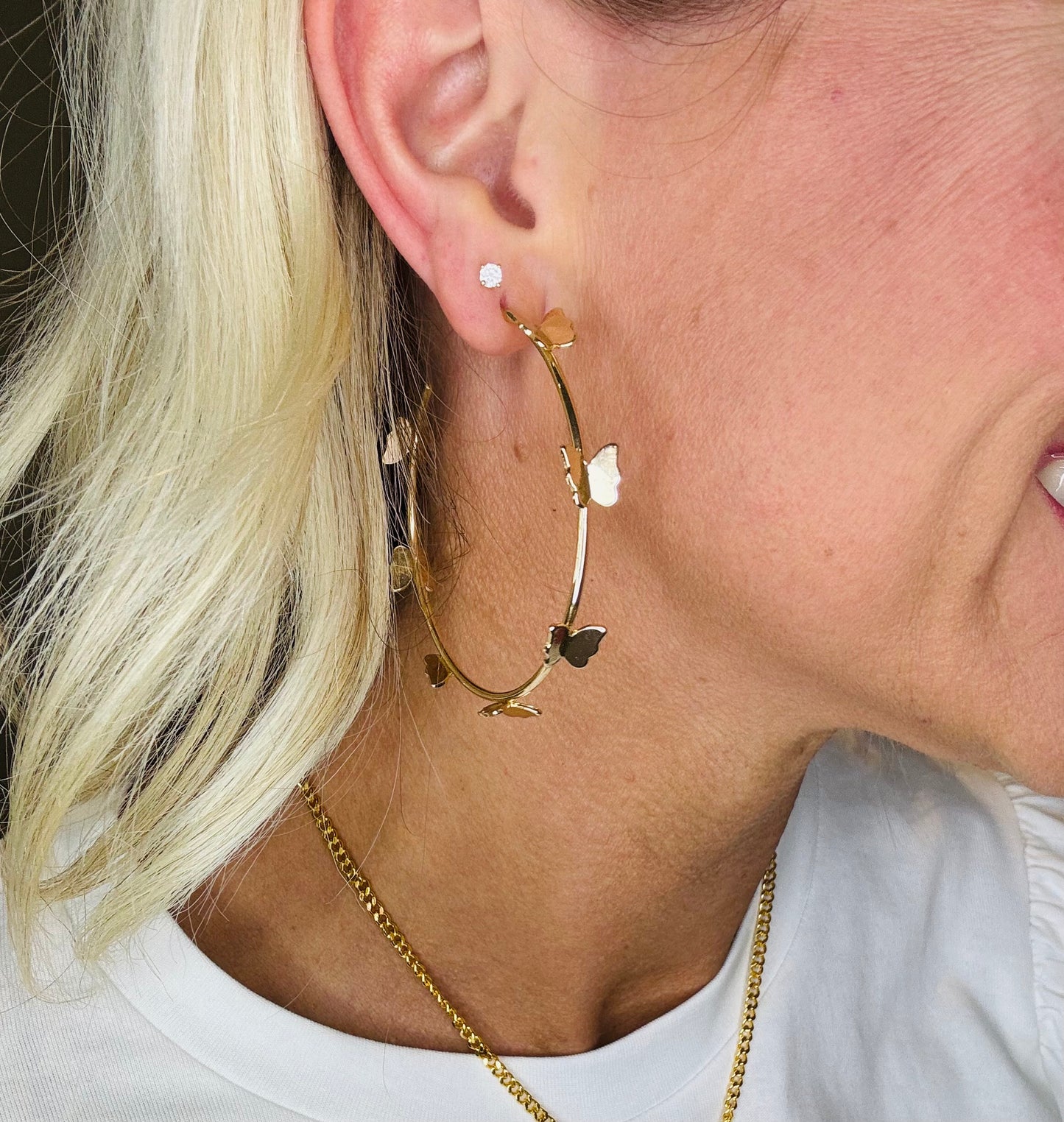 Gold Butterfly Hoops