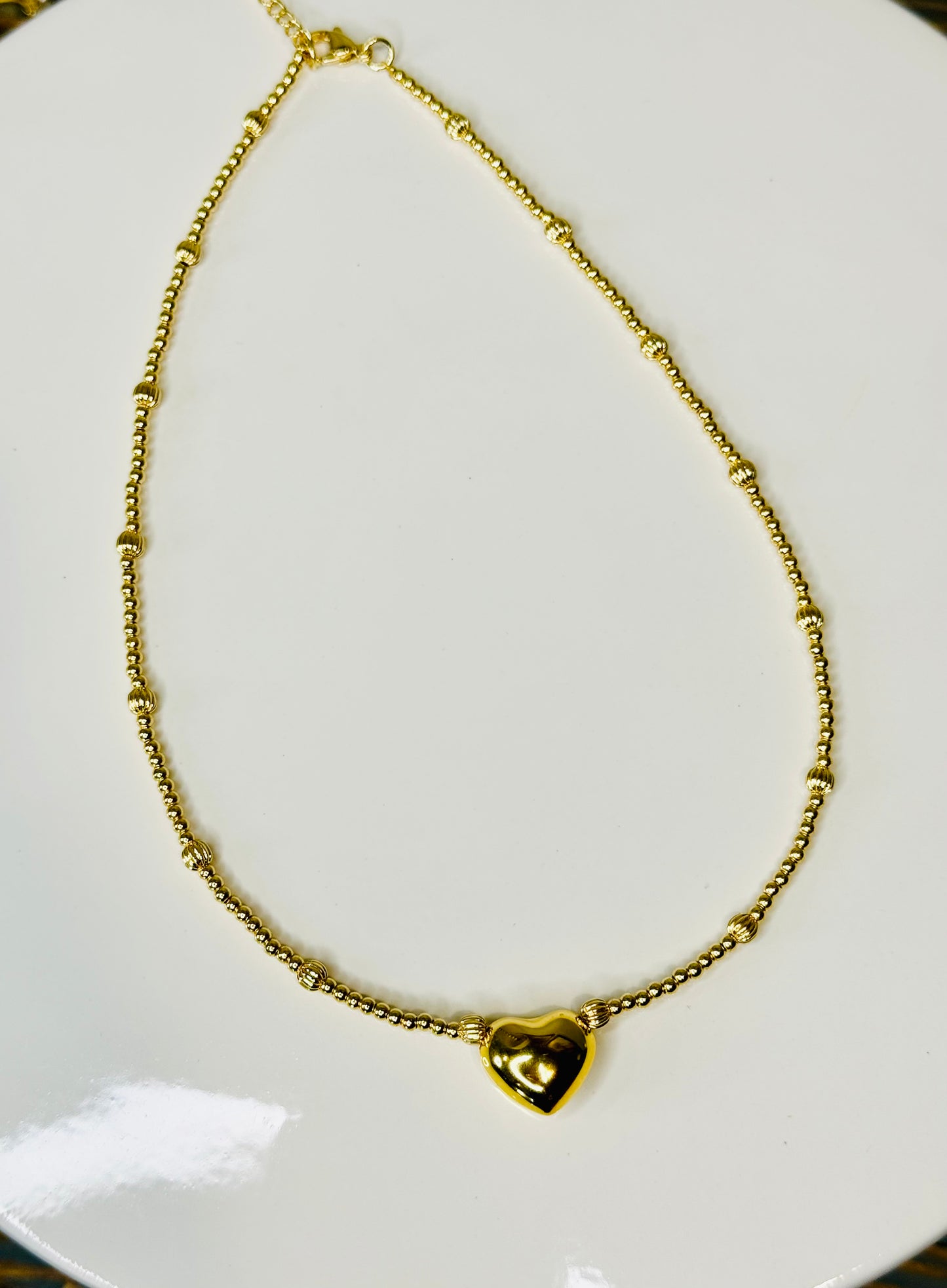 Gold Beaded Heart Necklace