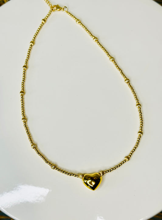 Gold Beaded Heart Necklace