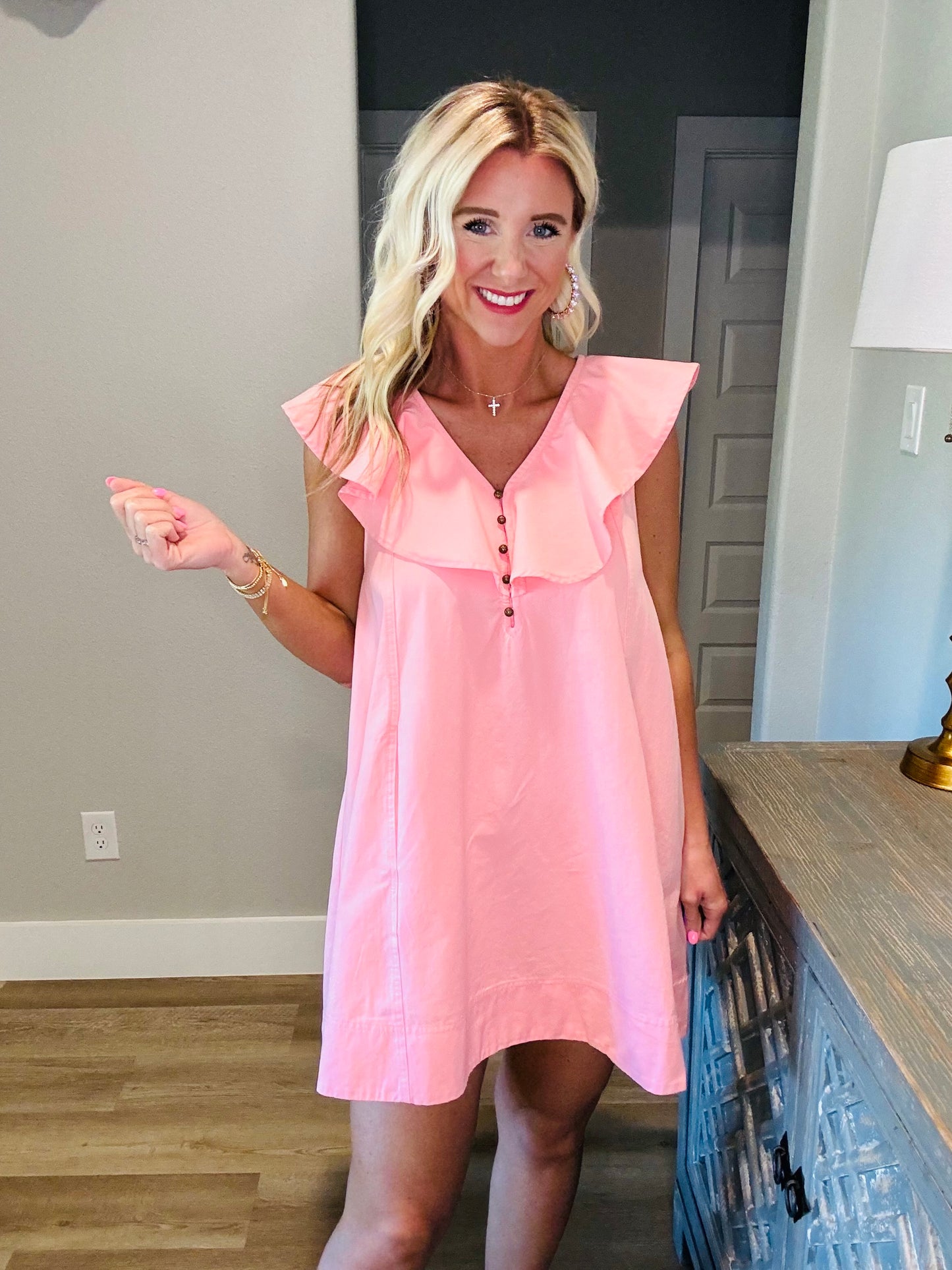 Coral Pink Denim Mini Dress