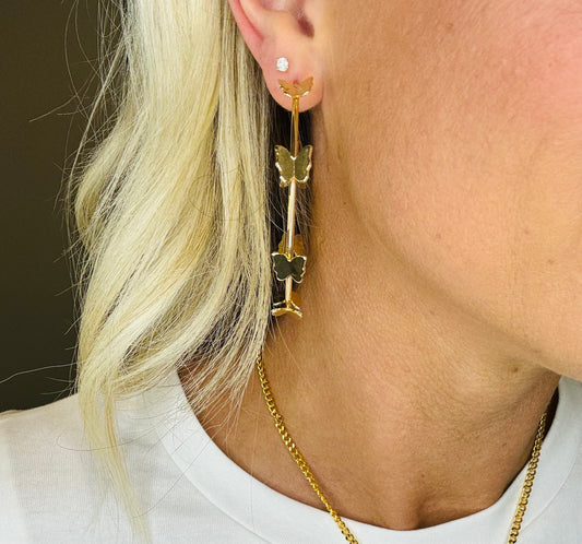 Gold Butterfly Hoops