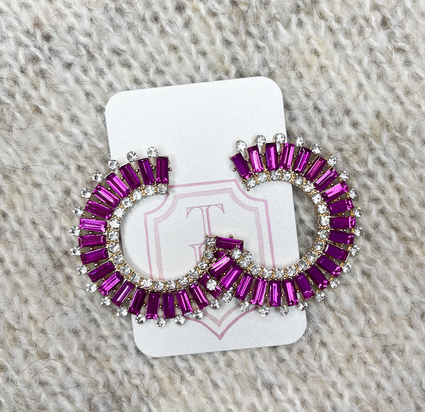 Emerald Half Hoop Earring- Magenta