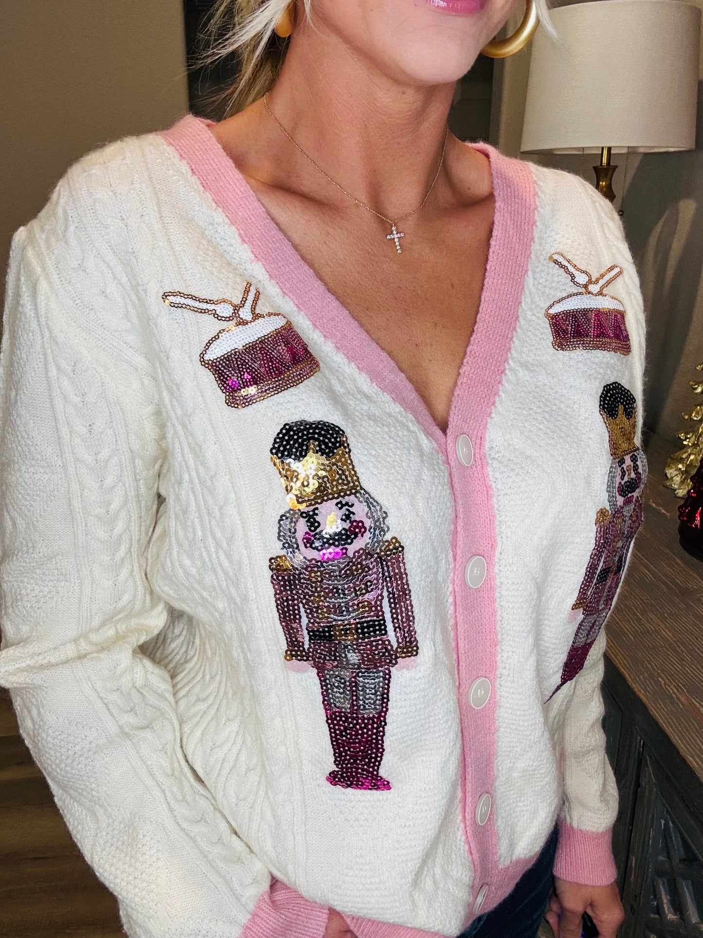 Pink Sequin Nutcracker Cardi