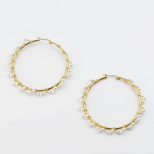 Large Pearl Gold Hoop