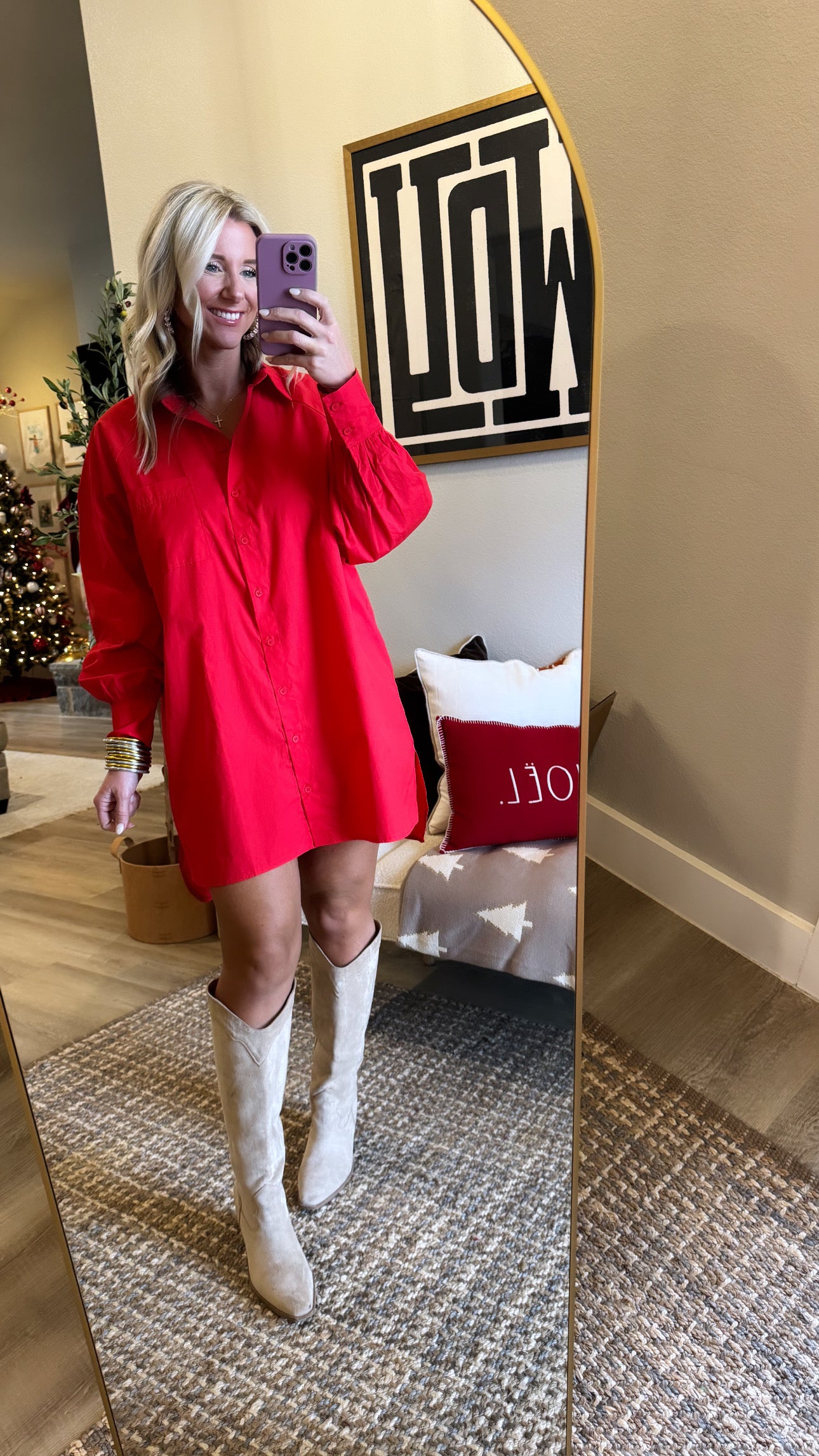 Merry Red Button Down Dress