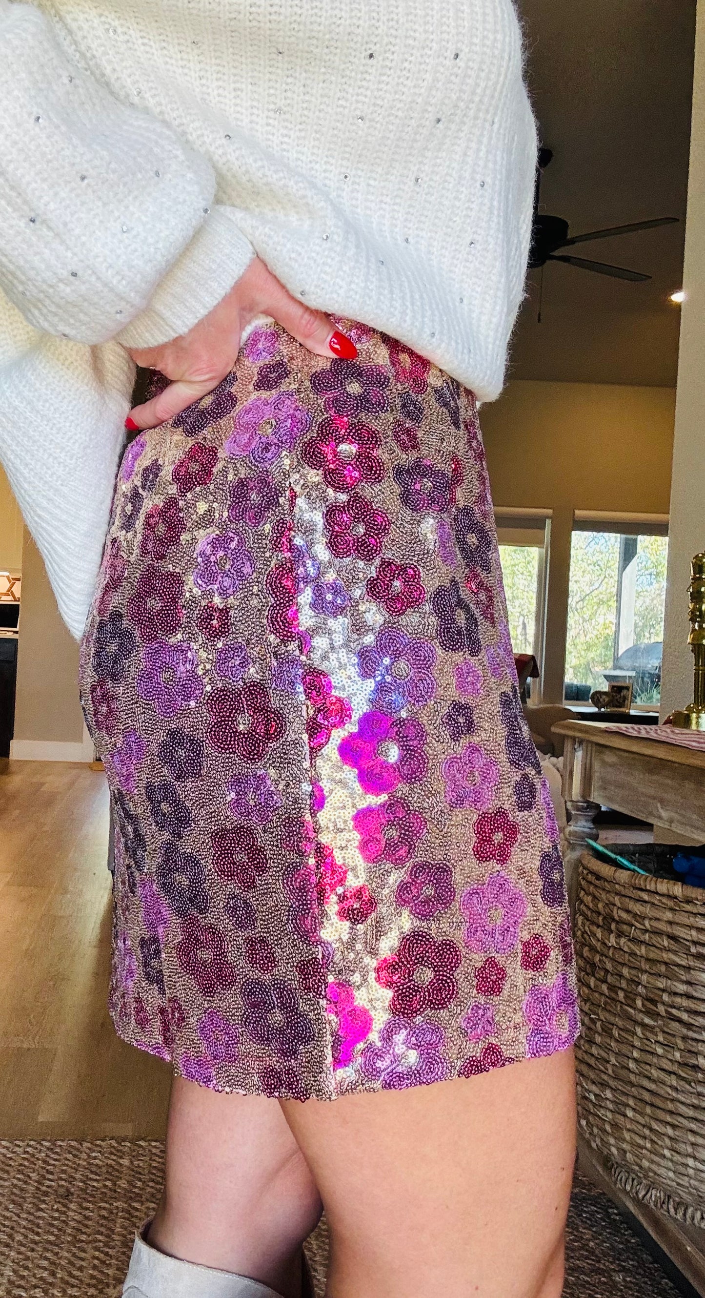 Magenta Sequined Skirt