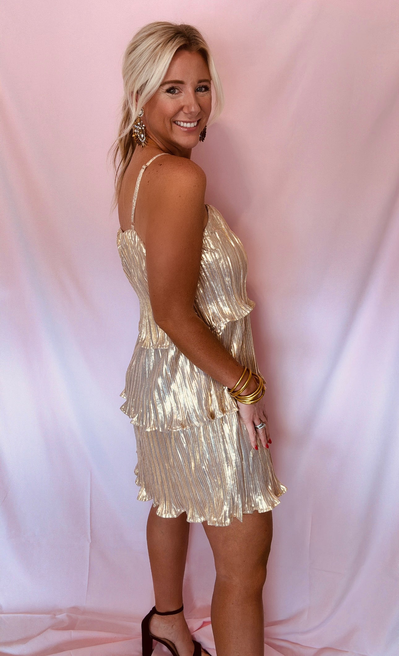 Gold Tiered Mini Dress