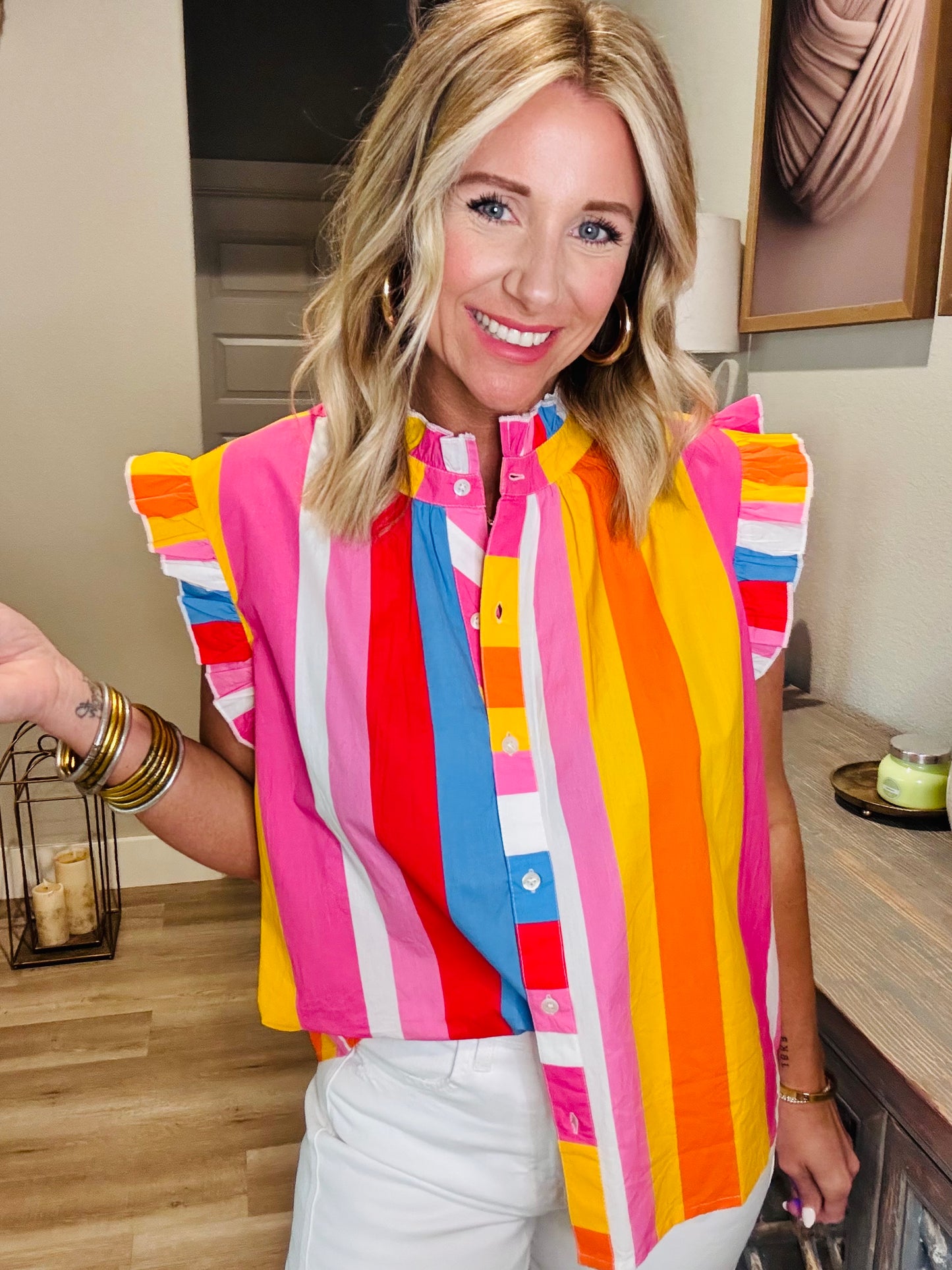 Sunset Stripe Flutter Top