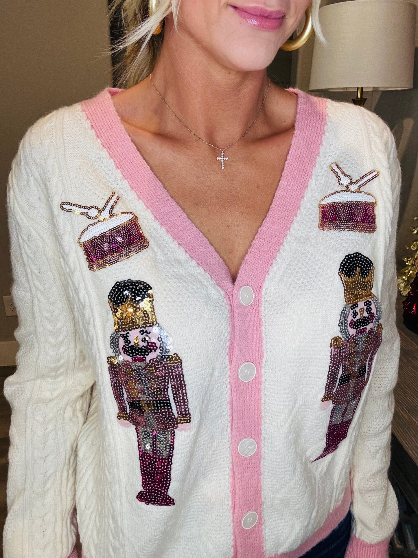 Pink Sequin Nutcracker Cardi