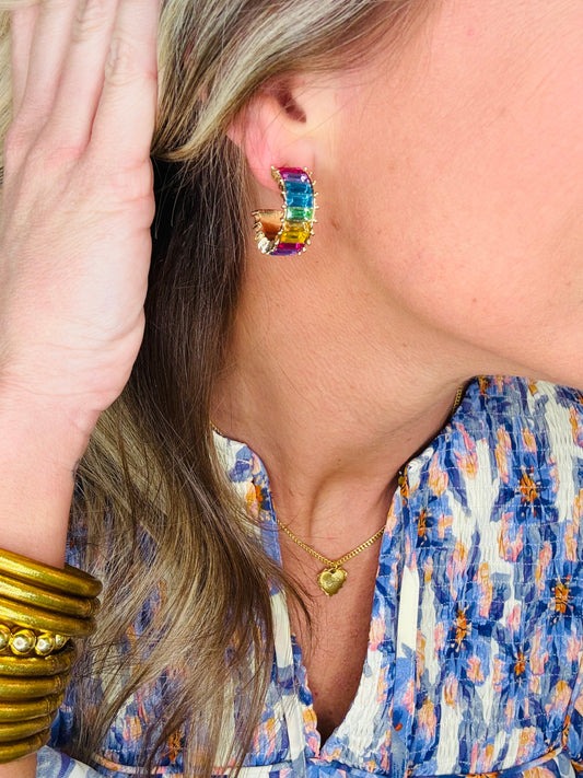 Rainbow Emerald Hoops