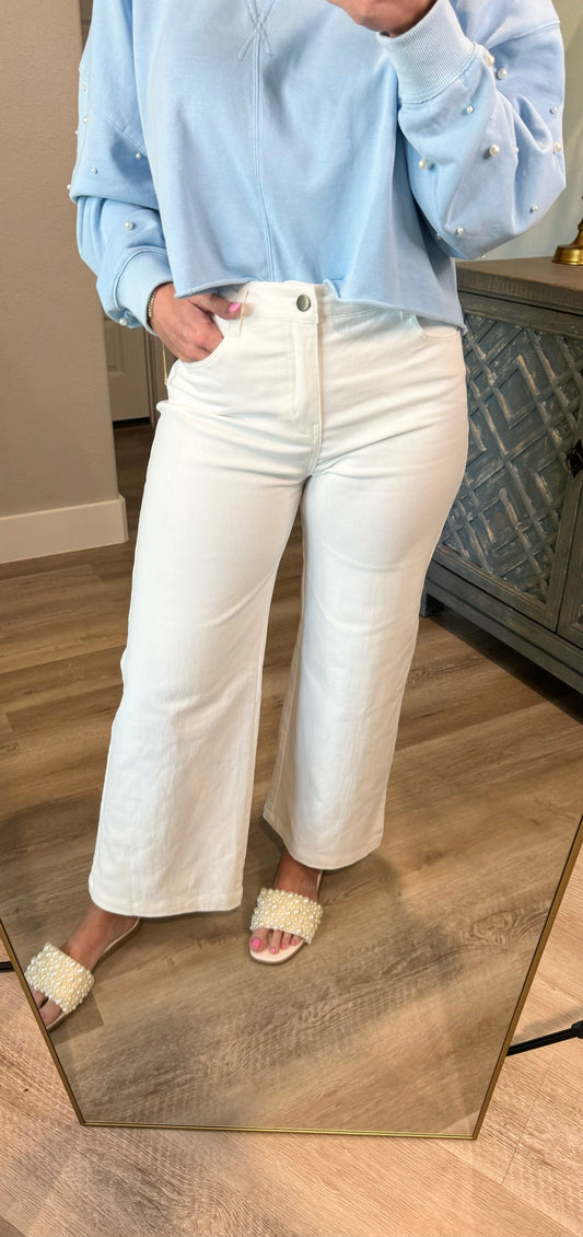 Cropped White Flare Jeans