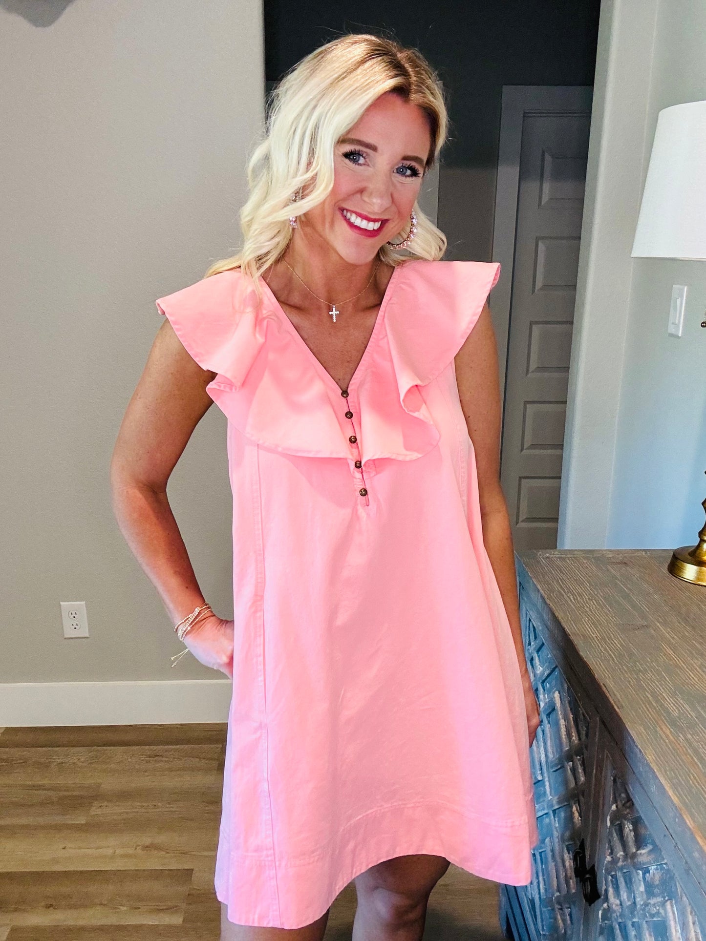 Coral Pink Denim Mini Dress