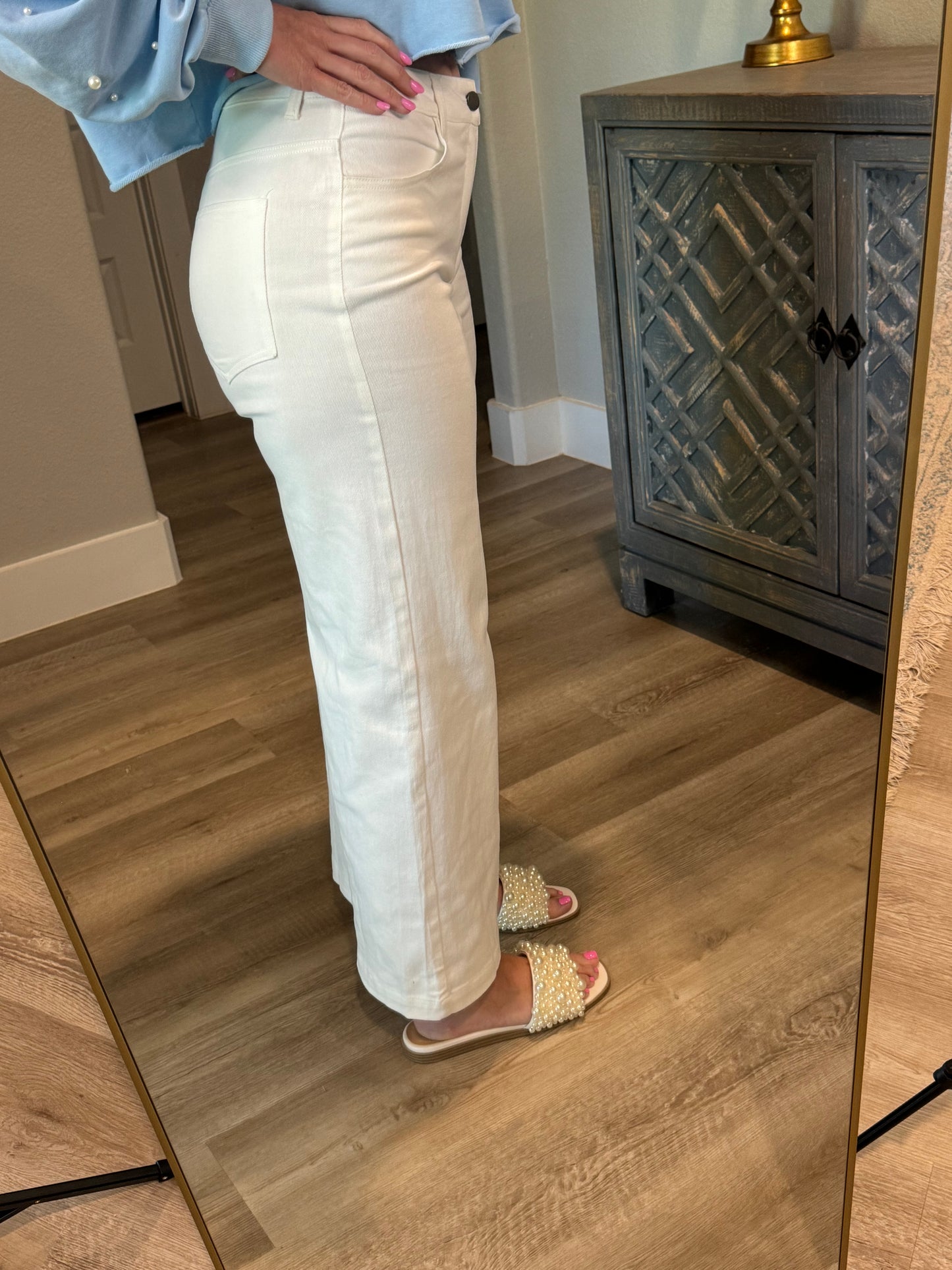 Cropped White Flare Jeans