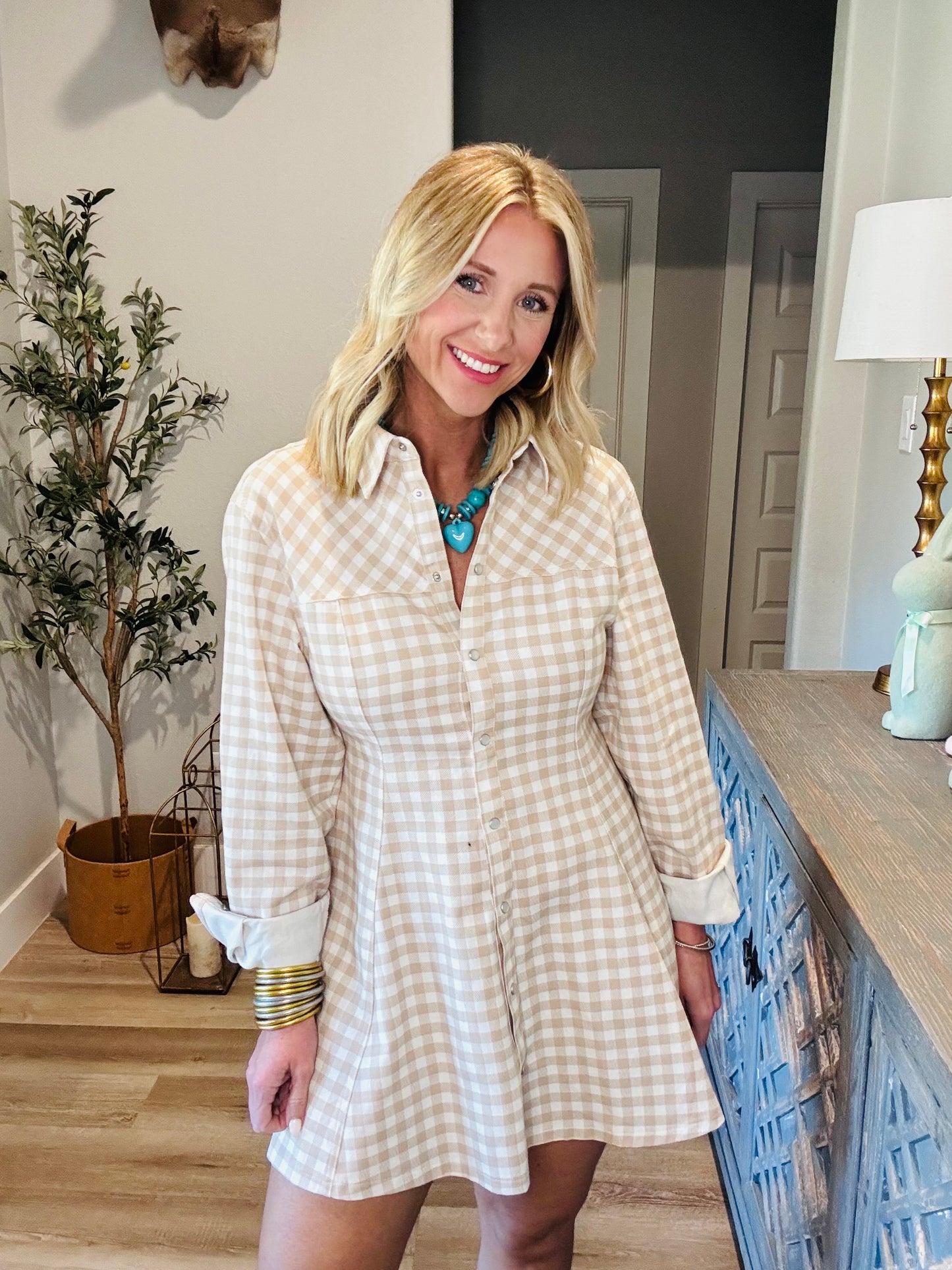 Kaya Gingham Pearl Snap Dress